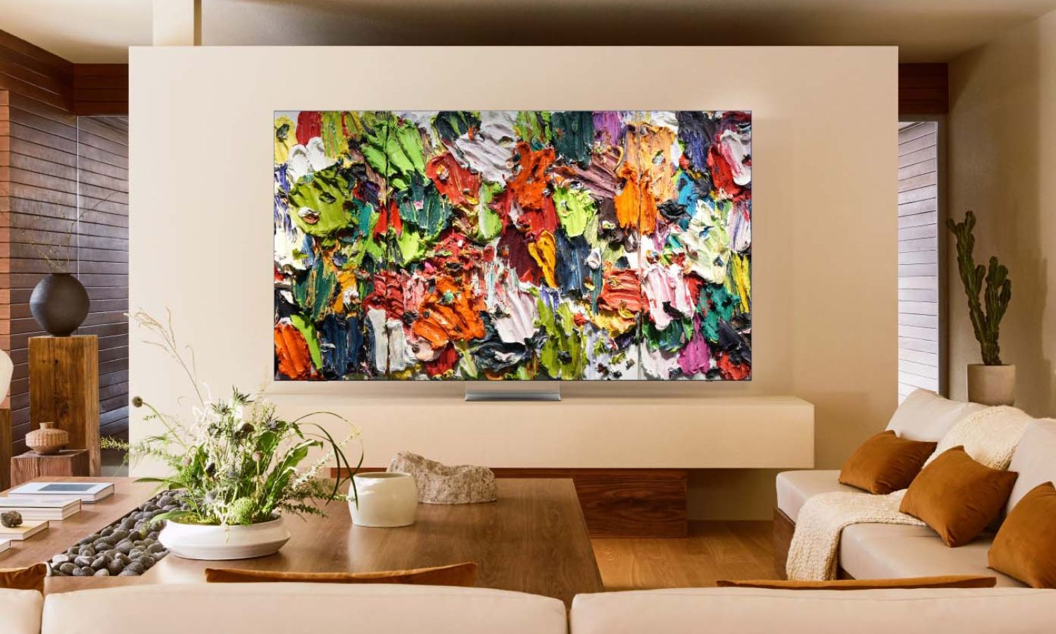 Samsung, tv on white wall in living room