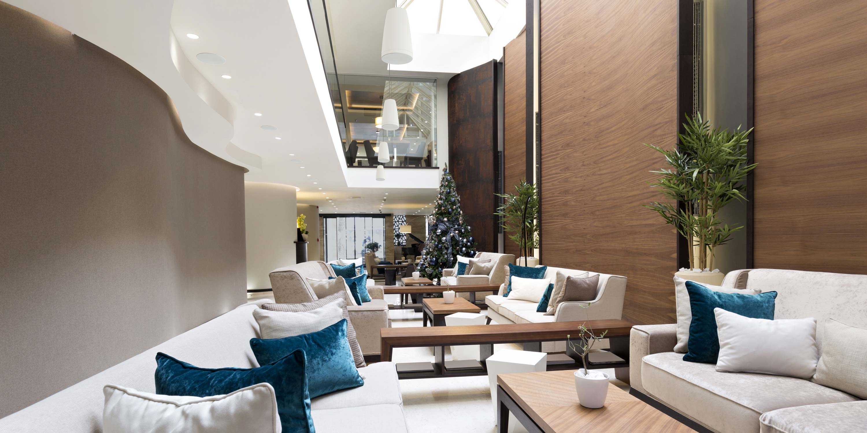 orange seating in a condo common area