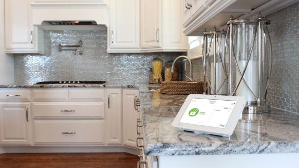 Qolsys ipad sitting on kitchen counter