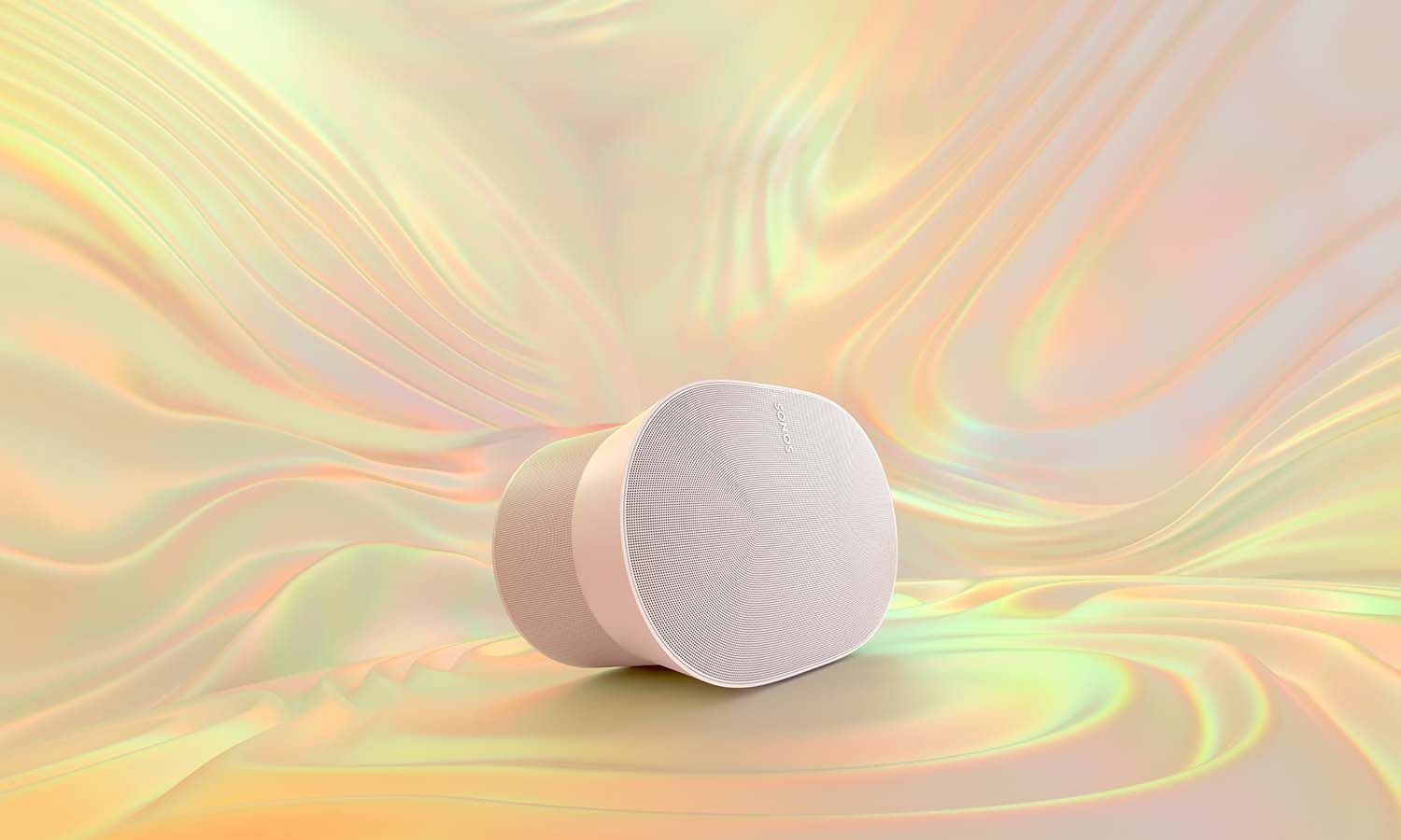 Sonos speakers sitting on console table and sonos sub on floor