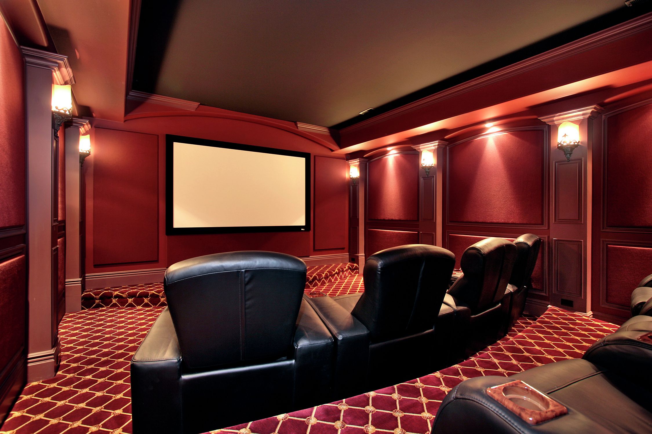 condo theater with red walls